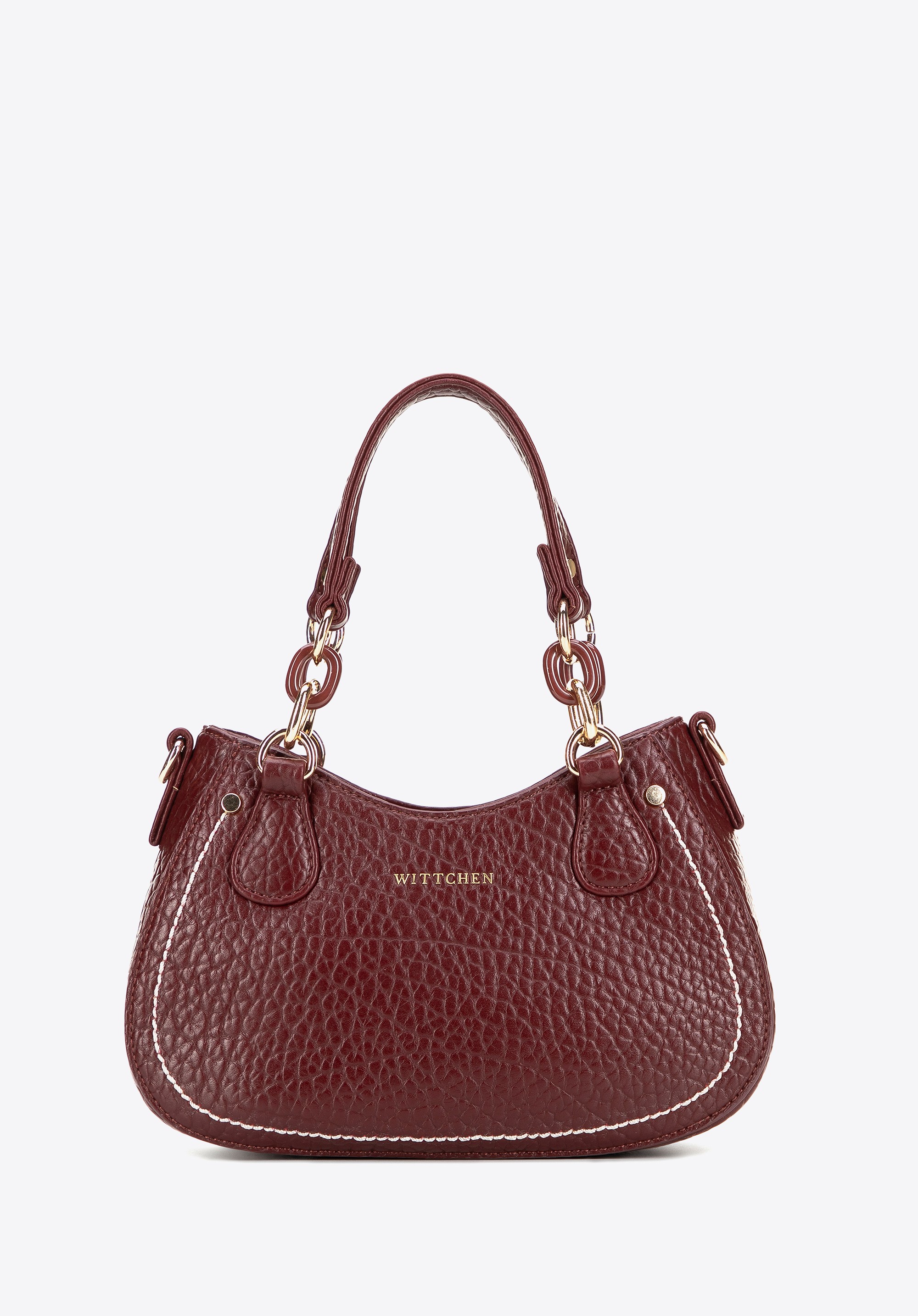 Torebka bagietka z imitacji skóry z kontrastowym przeszyciem bordowa