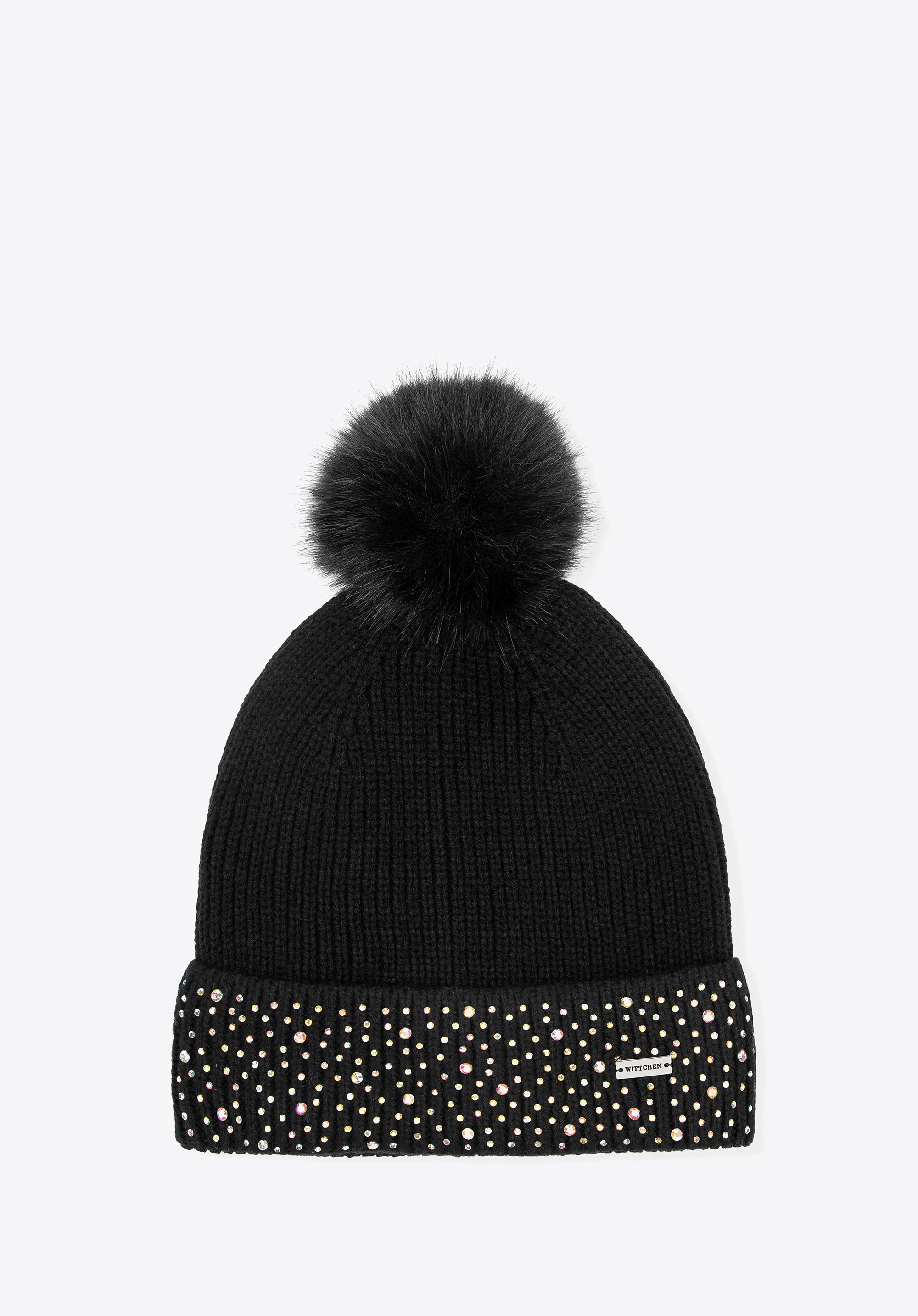 Czapka damska zimowa z cyrkoniami czarna