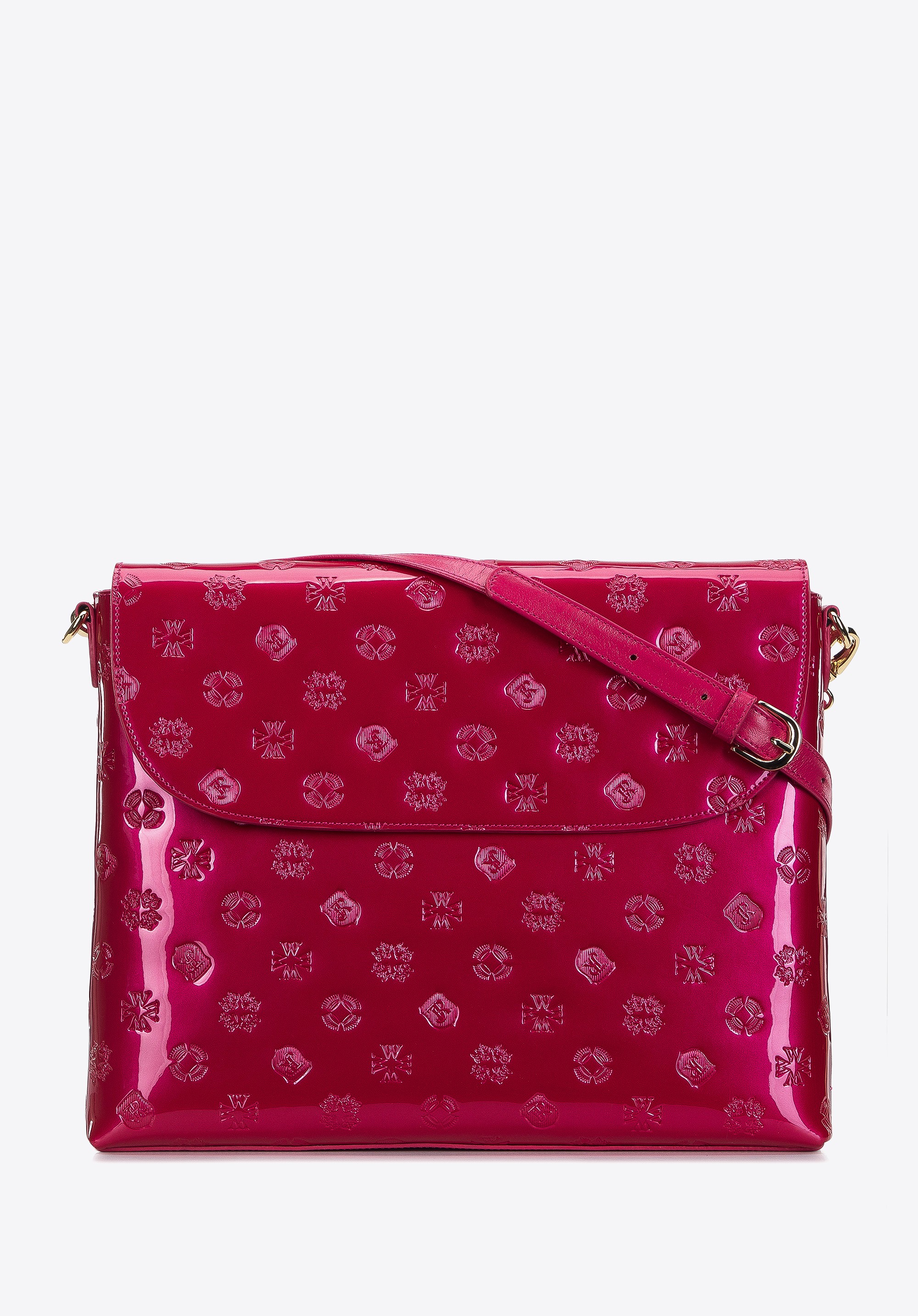 Damska listonoszka z metalicznej skóry lakierowanej duża różowa