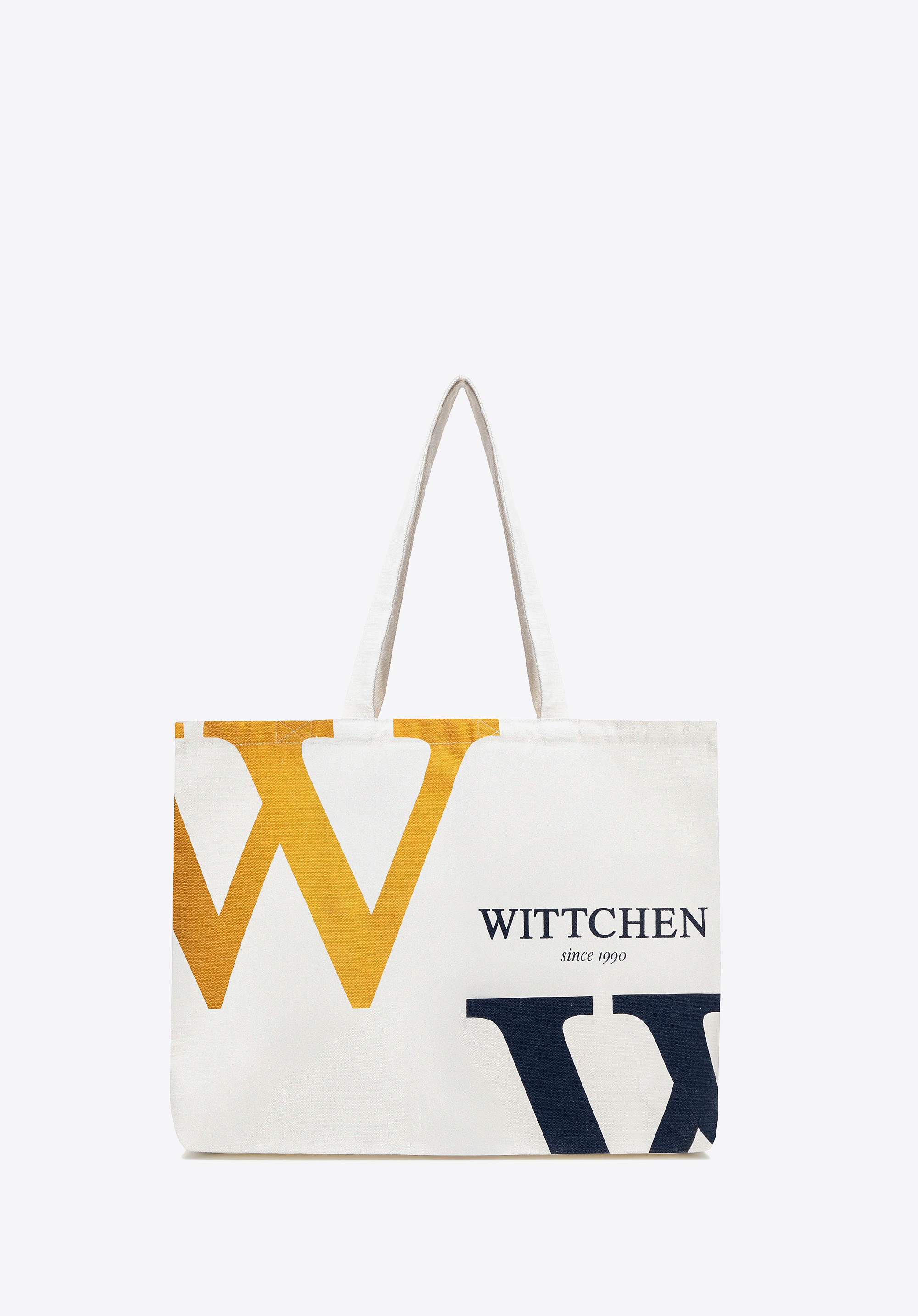 Duża torba płócienna z wyrazistym logo beżowo - granatowa