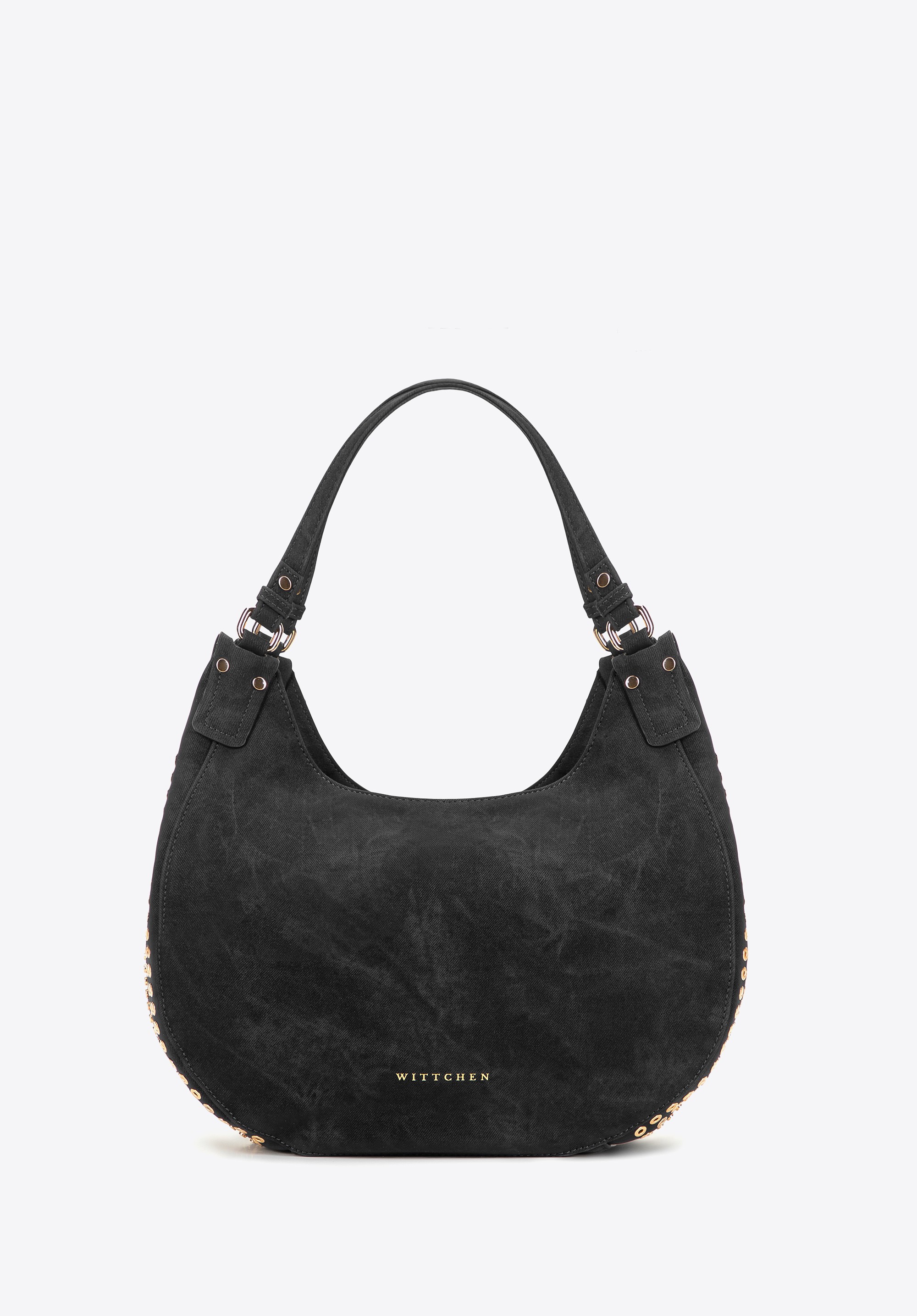 Damska torebka worek w dekoracyjne dżety czarna