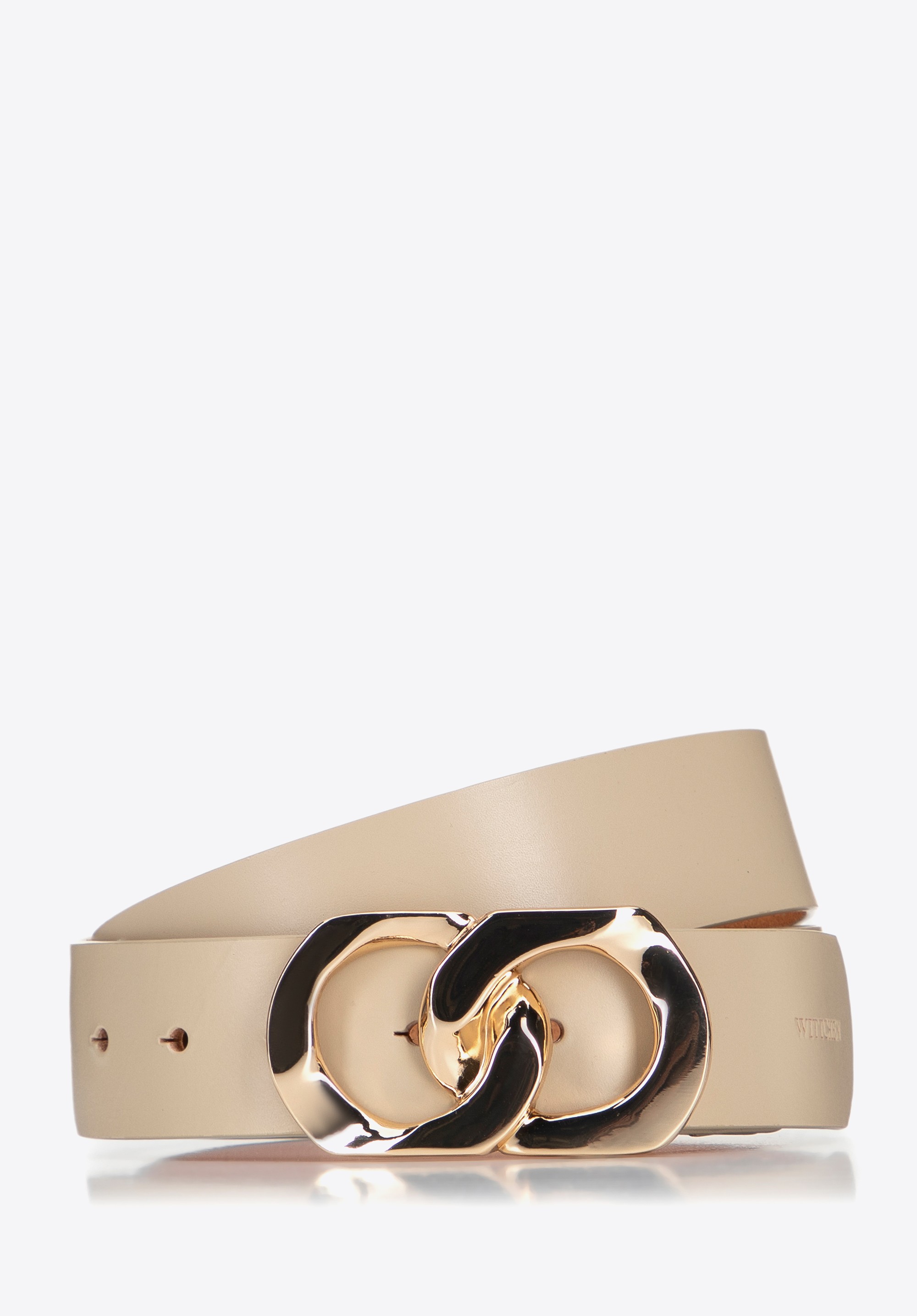 Damski pasek skórzany z dekoracyjną klamrą kremowy