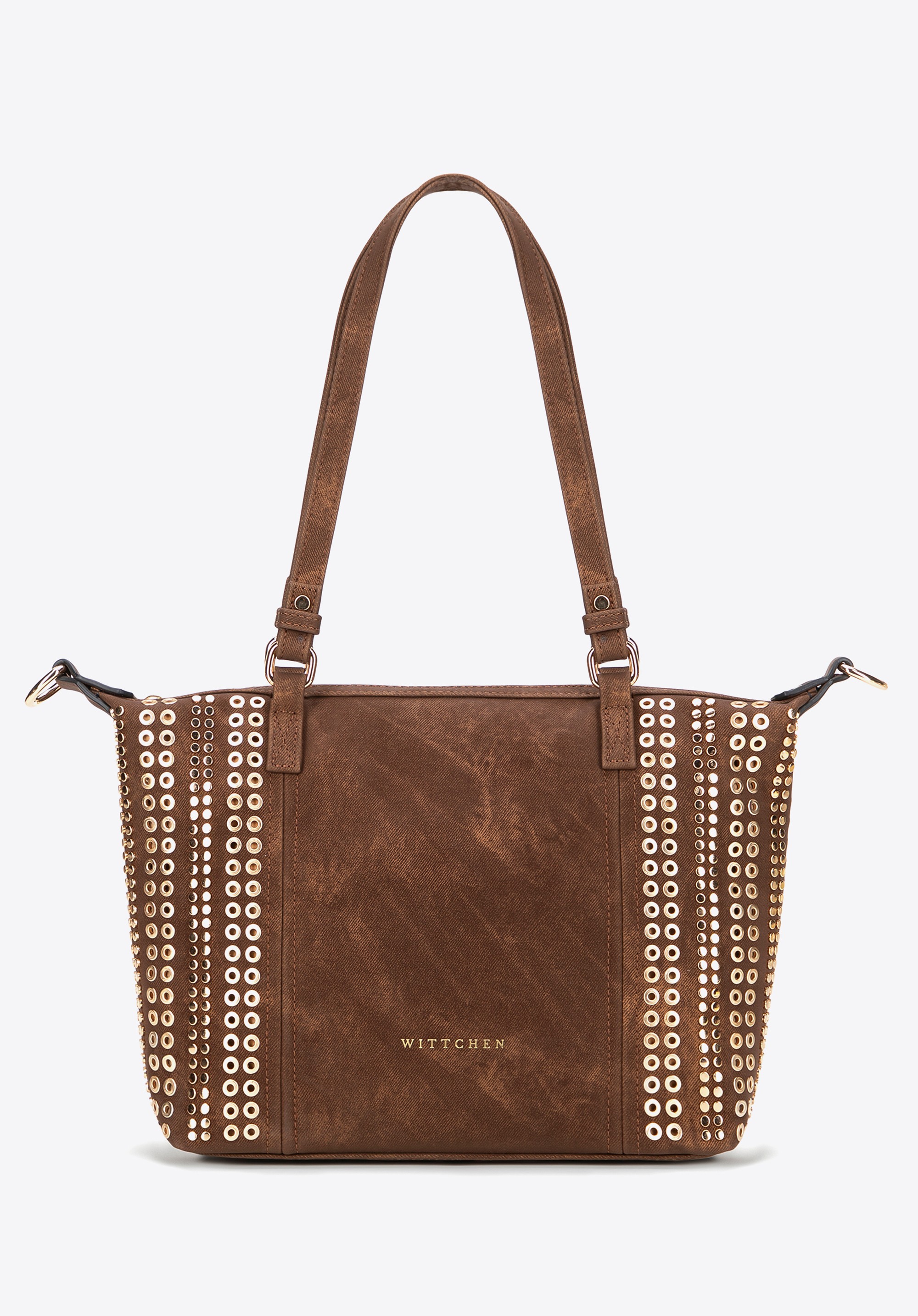 Damska shopperka w dekoracyjne nity brązowa