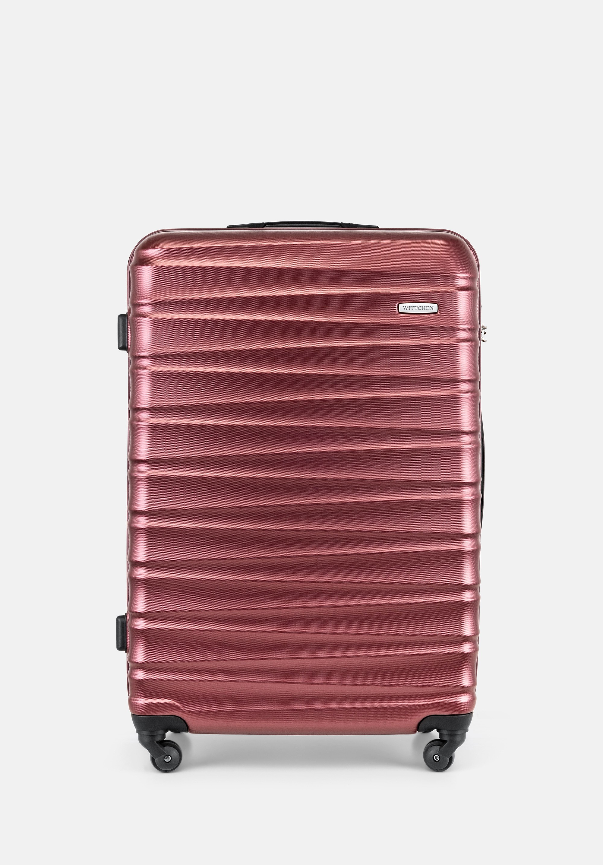 Duża walizka z ABS-u z żebrowaniem bordowa