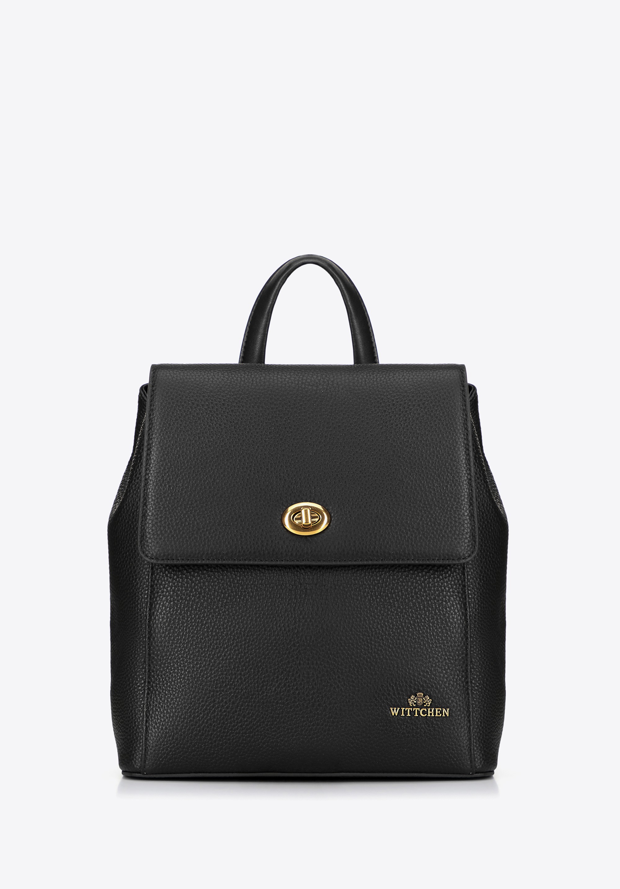 Damski plecak skórzany z prostokątną klapą czarny