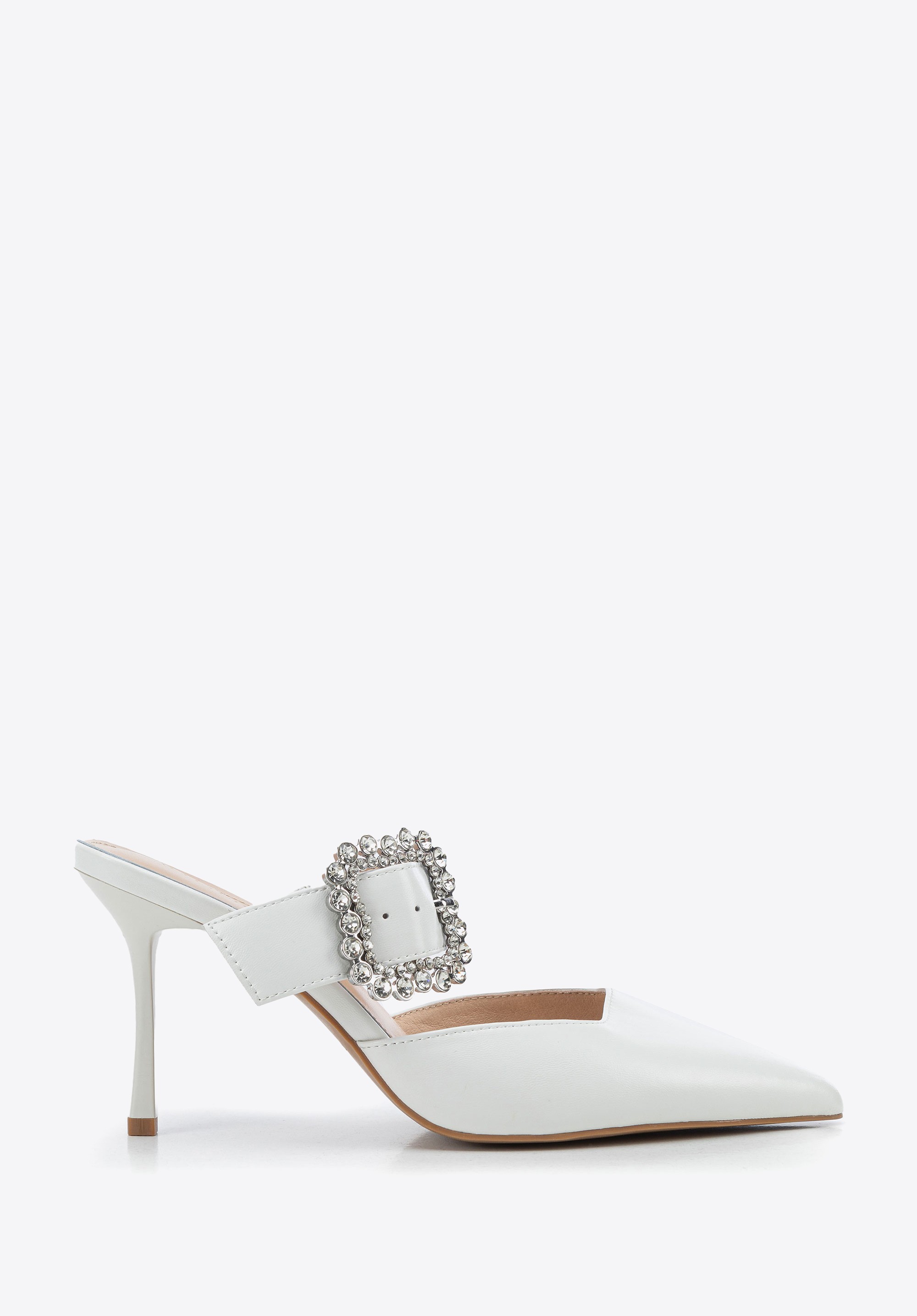 Damskie czółenka ze skóry na szpilce białe