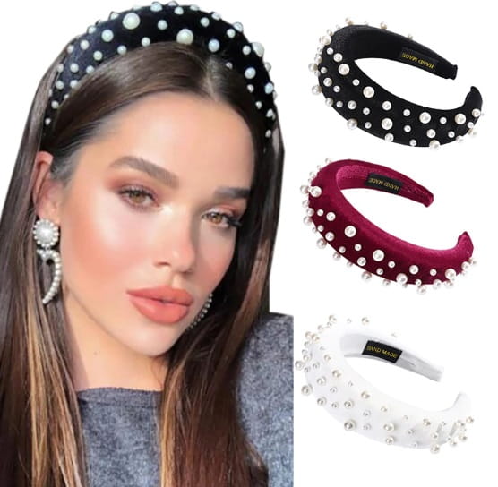 Gruba opaska z ozdobnymi perełkami