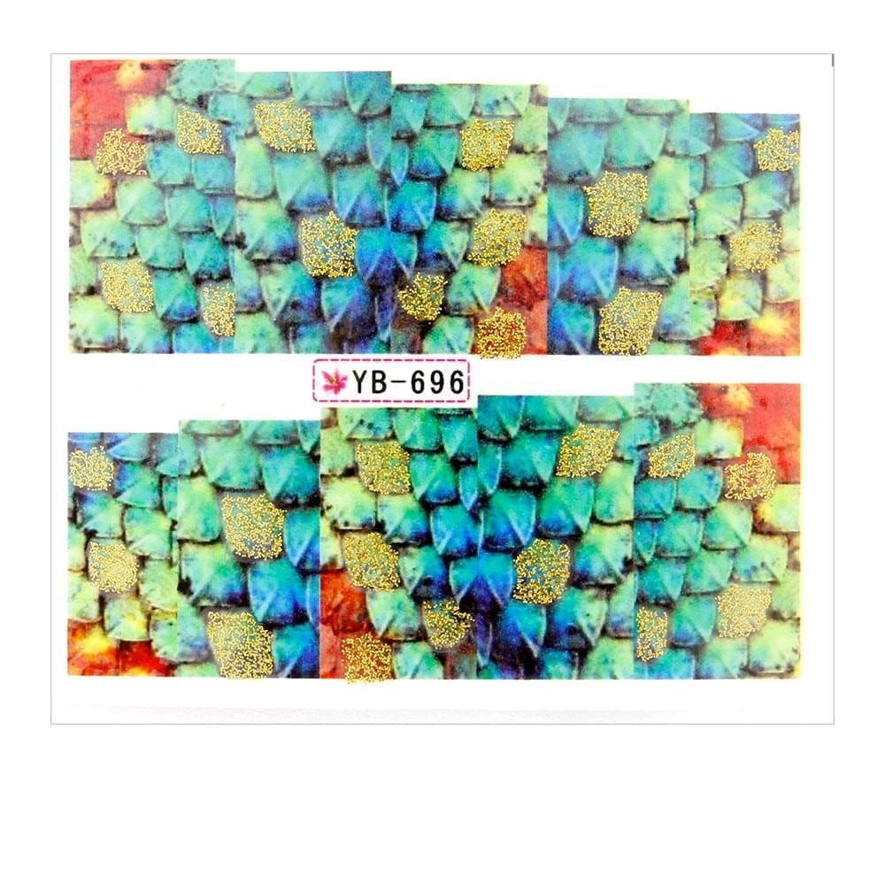 Naklejki wodne do paznokci arkusz 6,5 x 5,5 cm na 10 palców yb Nr 696