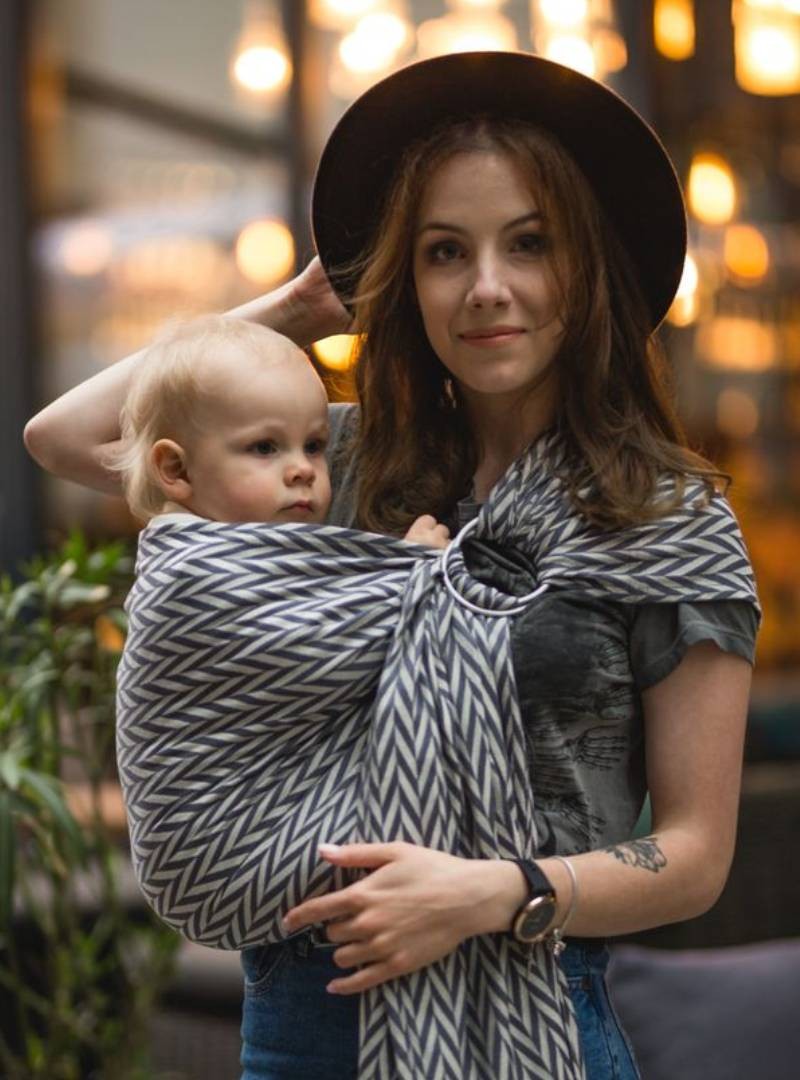 Chusta do noszenia dzieci HERRINGBONE MONO RING - 100% Bawełna, chusta kółkowa, rozmiar: 2,1 m, splot żakardowy