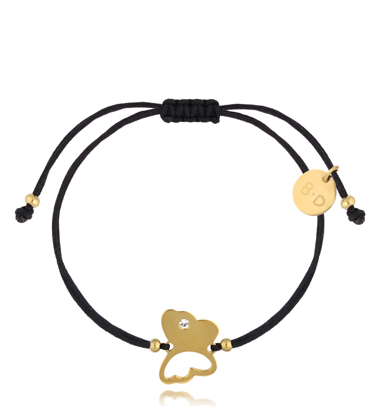 Bransoletka czarna ze złotym motylkiem Butterfly BGL0854