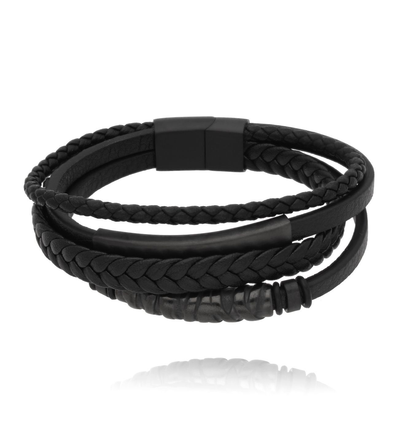 Bransoletka męska skórzana czarna BMITC0838