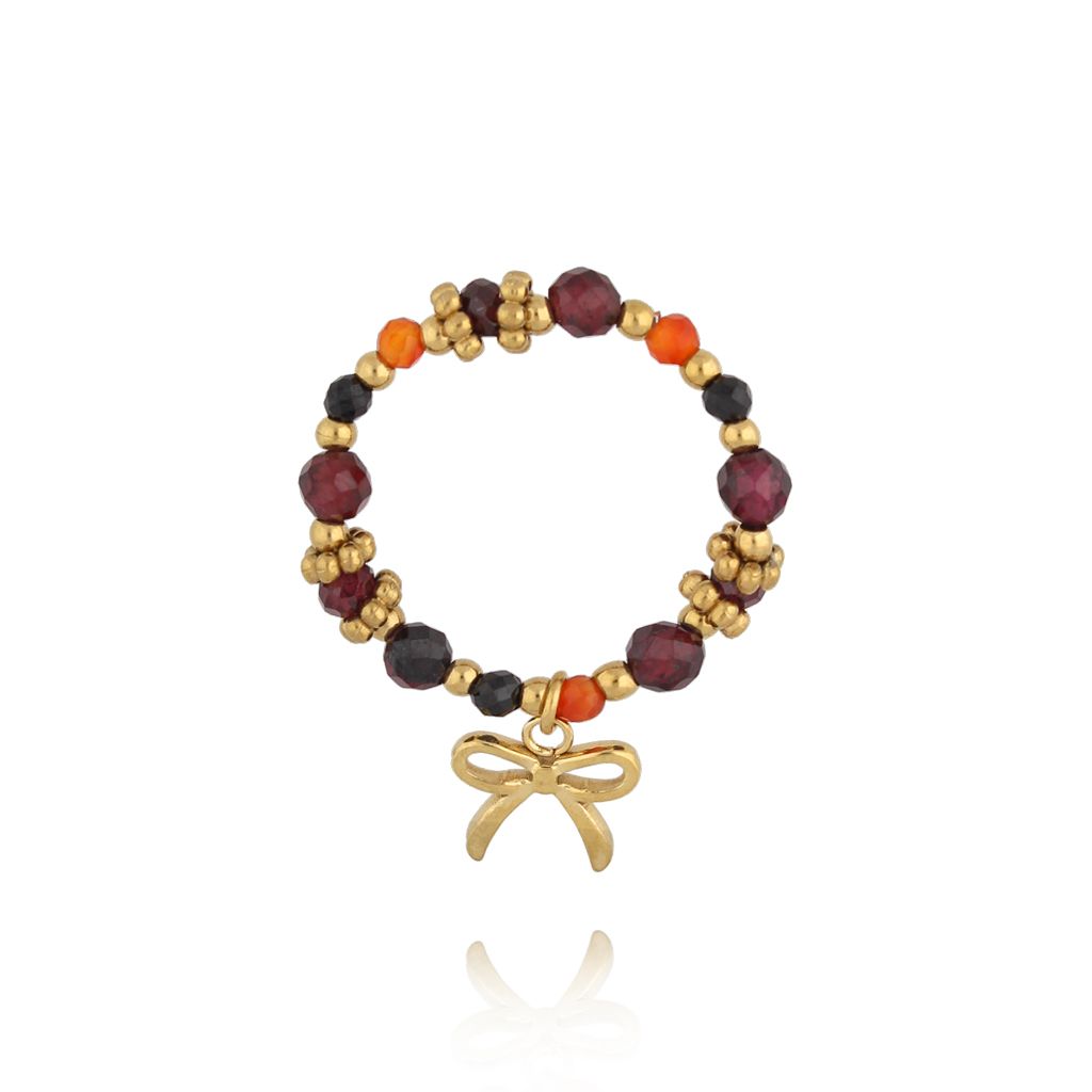 Pierścionek elastyczny z kokardką i granatami PSC0712