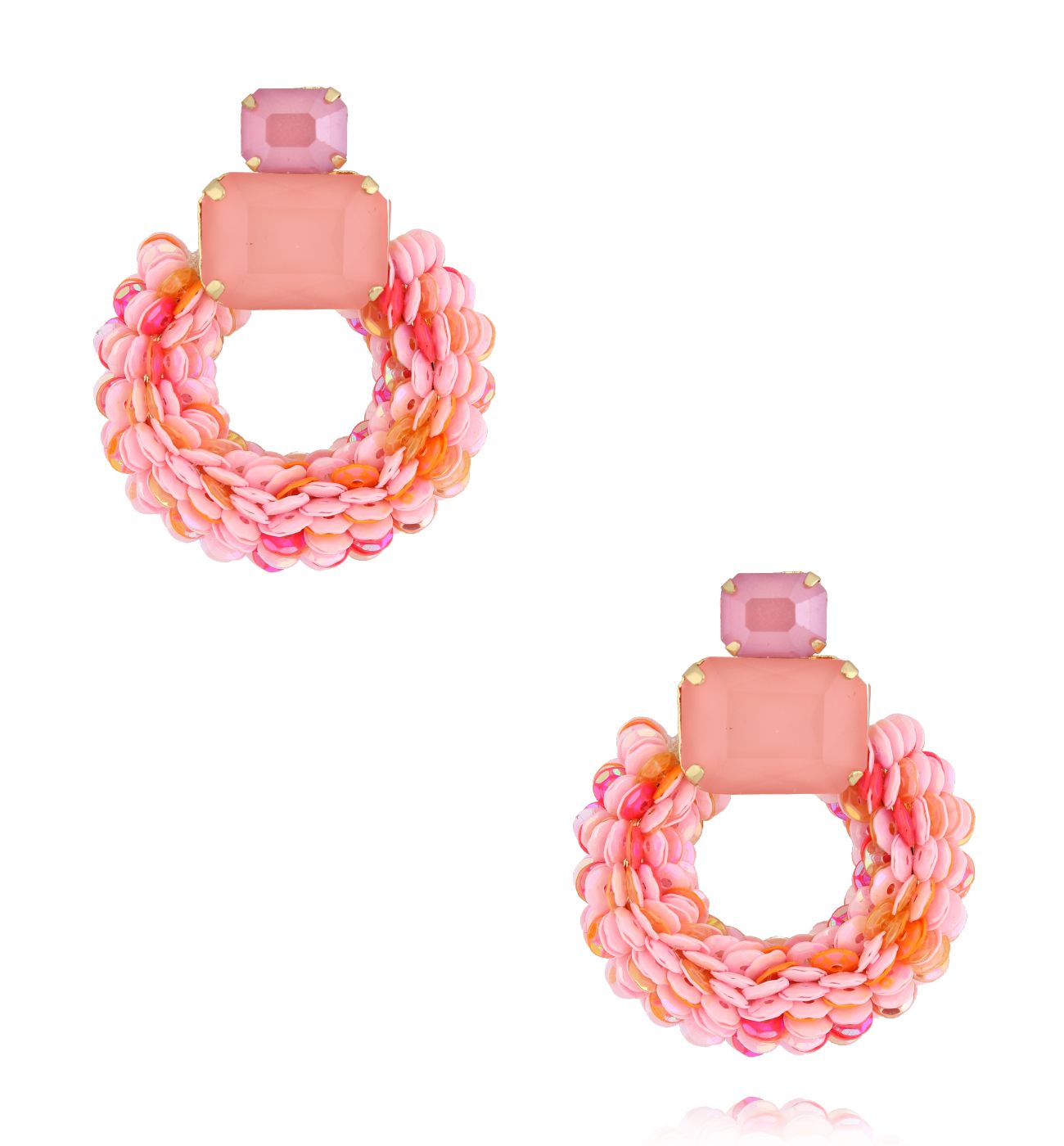 Kolczyki różowe z cekinami i kryształkami KGA0005 - By Dziubeka