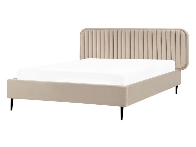 Łóżko welurowe 140 x 200 cm beżowoszare Brin 1 szt.