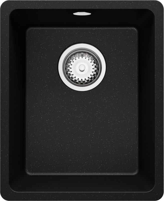 PRIMAGRAN Zlewozmywak Czarny Metalik 36x44cm, Zlew Kuchenny 1 Komorowy + Syfon, Nablatowy do szafki od 40cm - Wenecja Slim Easy