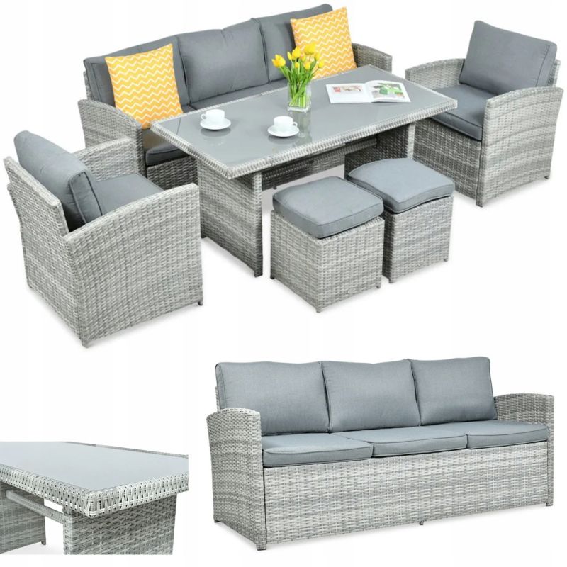 Zestaw Mebli Ogrodowych Focus Garden Wypoczynkowych Technorattan Borneo 2 Fotele Stół Szary 1 szt