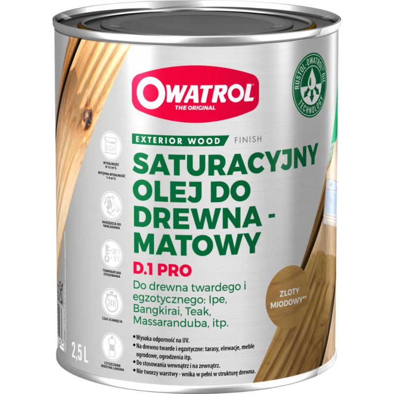 Olej do drewna Owatrol D1 PRO Olej Nasycający Drewno z Ochroną UV Złoty Miodowy 2.5L
