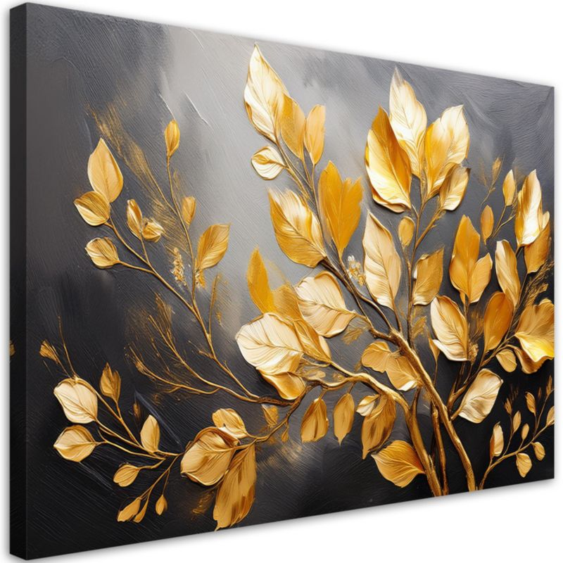 Obraz na płótnie Feeby Złote Liście na szarym Tle 120x80cm 1szt
