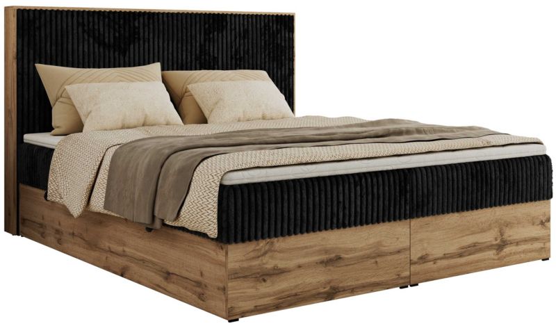Łóżko kontynentalne MKS Meble WOOD CLASSIC 180x200 H3 czarny sztruks 1 szt.