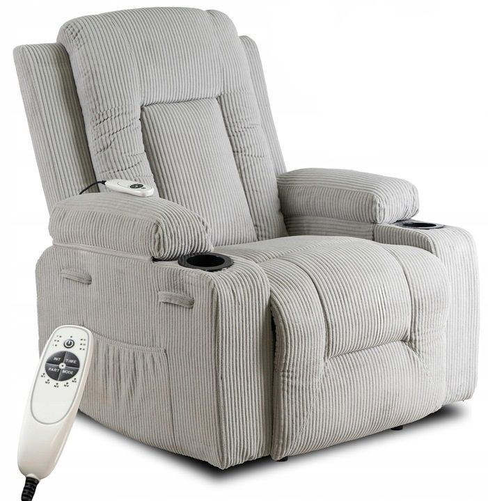 Fotel Masujący Box Mebel Elite Wypoczynkowy Rozkładany z Podnóżkiem Sztruksowy Szary 1 szt