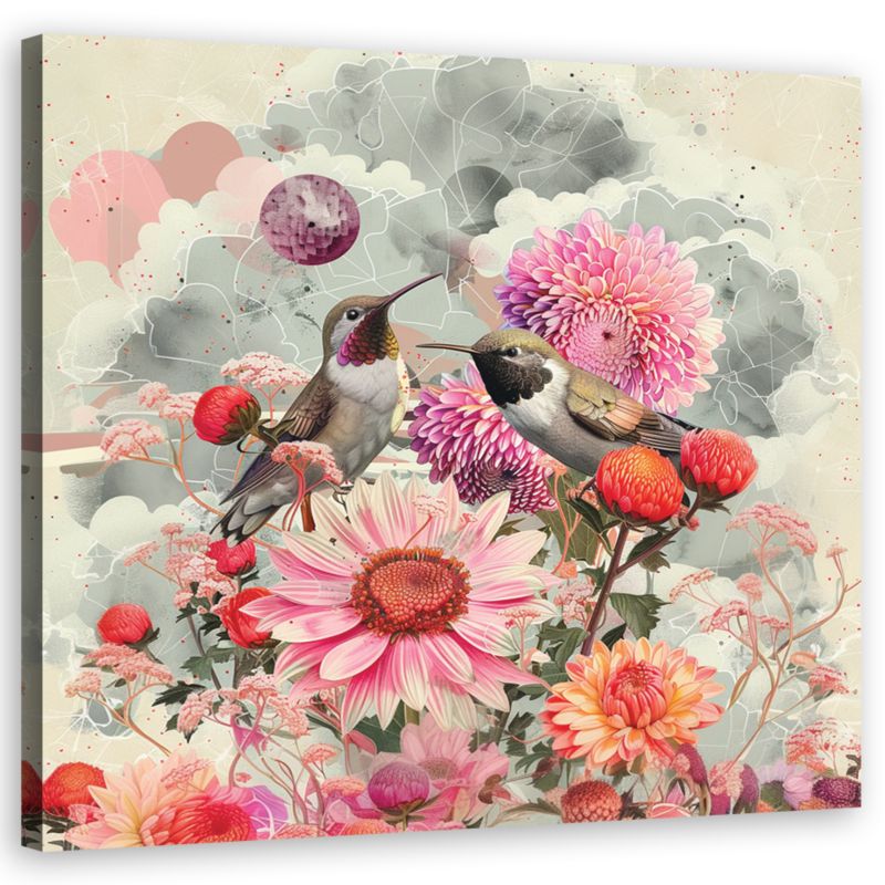 Obraz do salonu sypialni Feeby Kwiaty Ptaki Shabby chic 60x60 cm 1szt