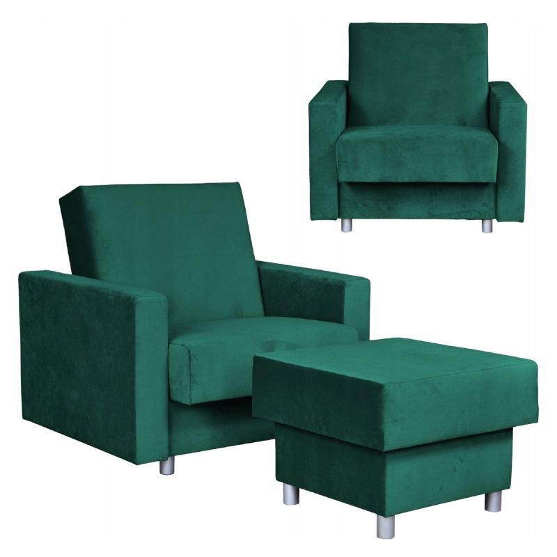 Fotel do salonu rozkładany z podnóżkiem pojemnikiem Family Meble Alicja zielony 1szt