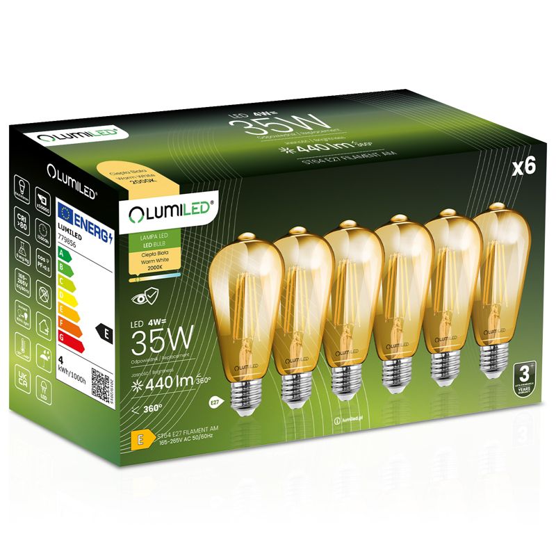 Żarówka LED Lumiled E27 ST64 4W 440lm 2000K 360st Filament 6 szt.