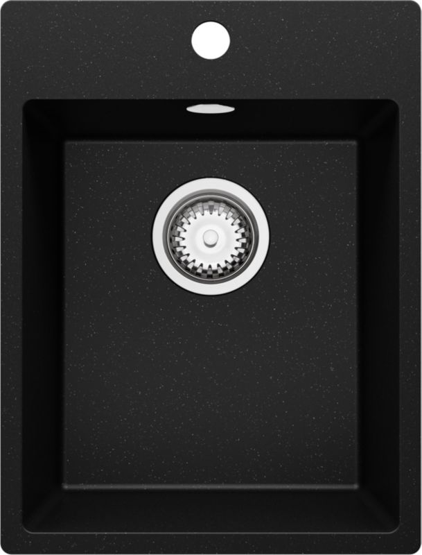 PRIMAGRAN Zlewozmywak Czarny Metalik 38x50cm, Zlew Kuchenny 1 Komorowy + Syfon, Nablatowy do szafki od 40cm - Ryga