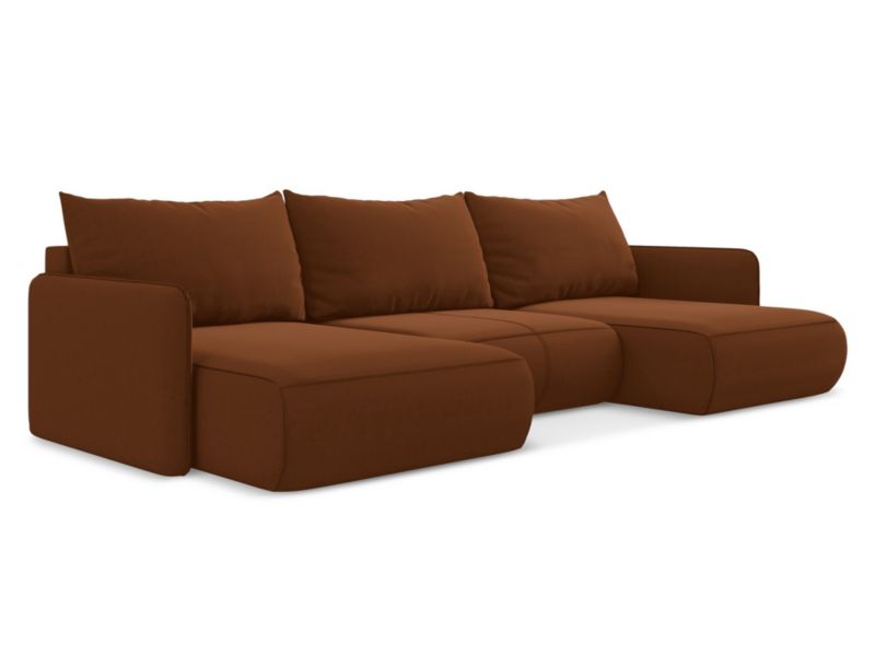 Sofa panoramiczna z funkcją spania LaMiaSofa PALERMO z tkaniny welwetowej 290x148 cm terakota 1 szt.