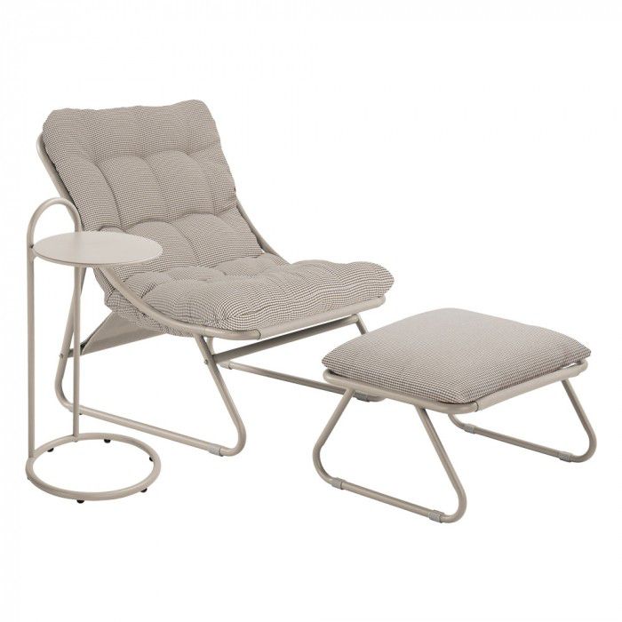 Fotel Ogrodowy Z Podnóżkiem Mirpol 1 os Stal Malowana Proszkowo, Beżowy Pepitka 1 szt.