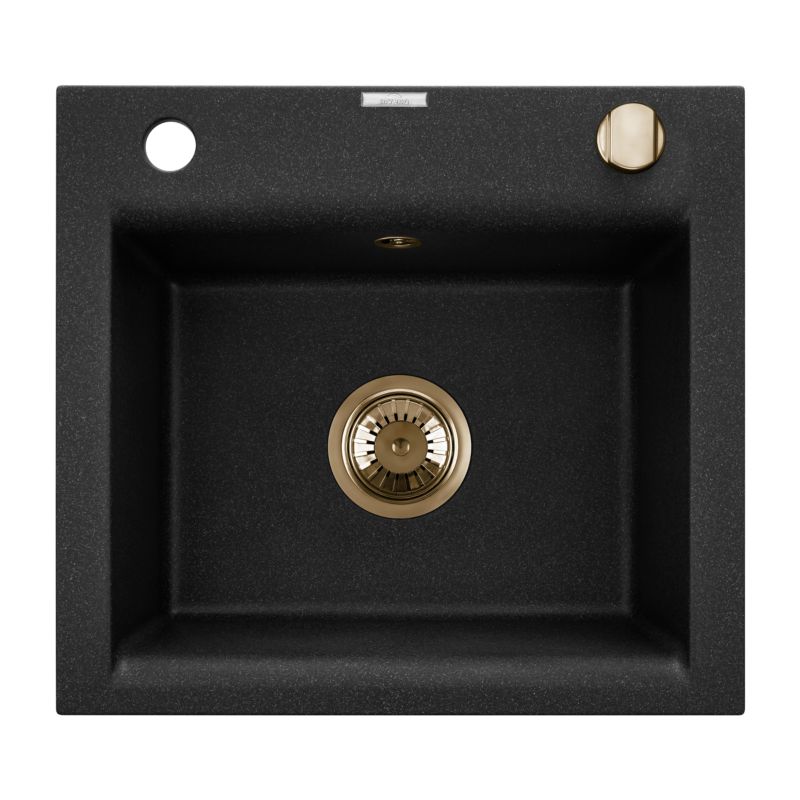 Zlewozmywak granitowy jednokomorowy Invena Tesalia czarny nakrapiany/złoty 1 szt.