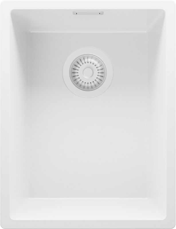 PRIMAGRAN Zlewozmywak Cały Biały 36x47cm, Zlew Kuchenny 1 Komorowy + Syfon, Nablatowy do szafki od 40cm - Londyn Slim