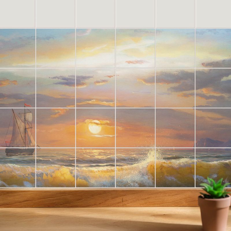 Naklejki na kafelki Wallfluent 15x15 cm Zachód słońca nad morzem samoprzylepna folia 24 szt.