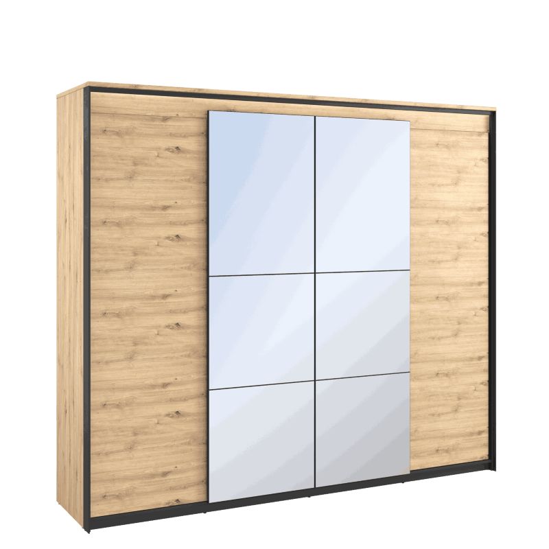 Szafa czterodrzwiowa Bettso Quaro pojemna z lustrem i oświetleniem LED do sypialni dąb artisan 1szt.