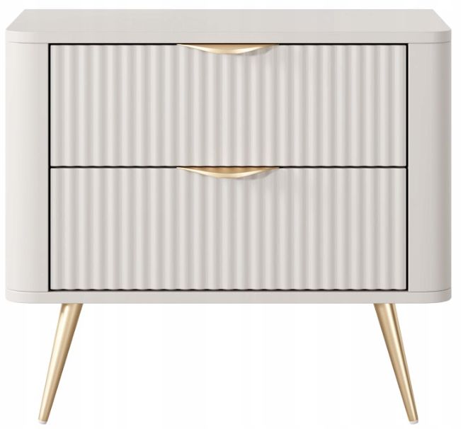 Stolik nocny Furnidea 63 cm beżowy frezowany front złote nogi LANTE 1 szt.