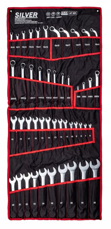 Zestaw kluczy płasko-oczkowych torx wygięte SILVER typ c półotwarte 47 sztuk płachta 1szt.