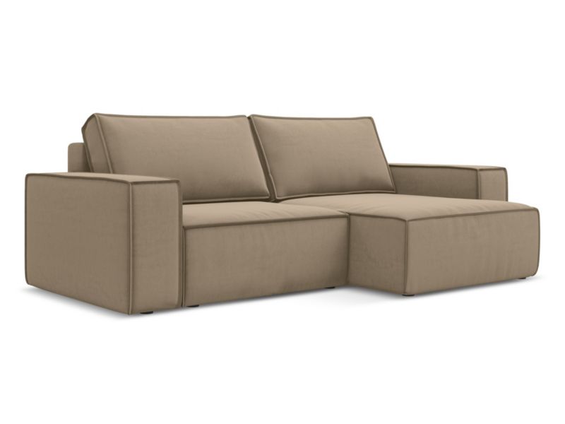 Narożnik prawostronny z funkcją spania LaMiaSofa LIVORNO z tkaniny welwetowej 257x148 cm jasny beż 1 szt.