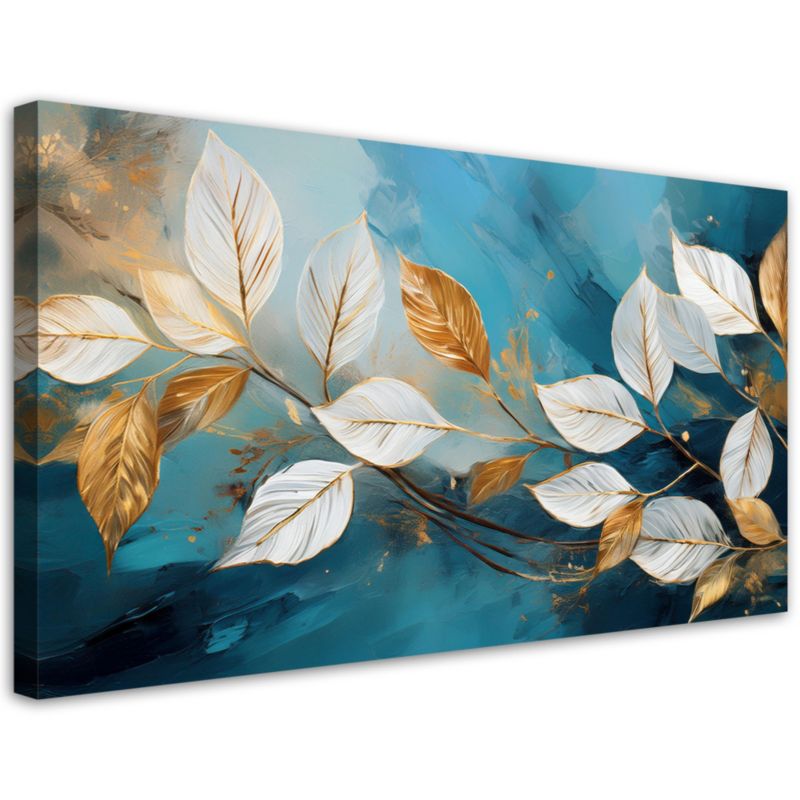 Obraz na płótnie Feeby Białe Liście na gałązce Turkusowy 120x60cm 1szt