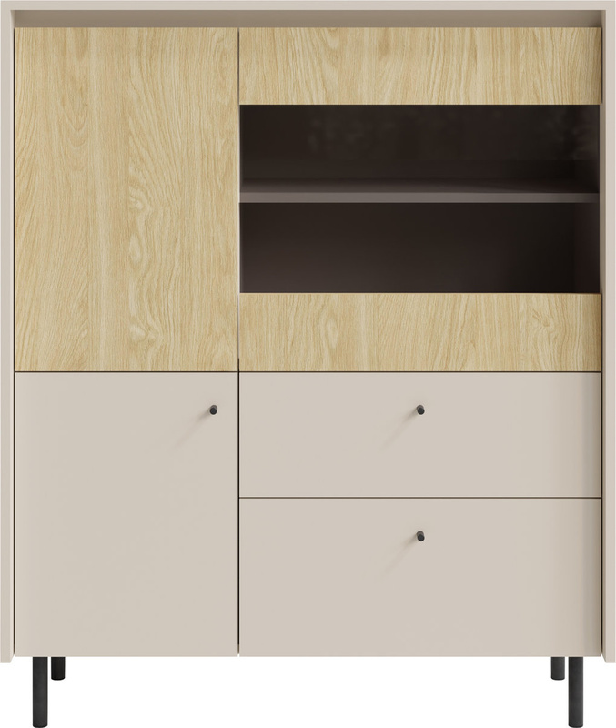 Trzydrzwiowa komoda z witryną 103 cm i szufladami MALIVO