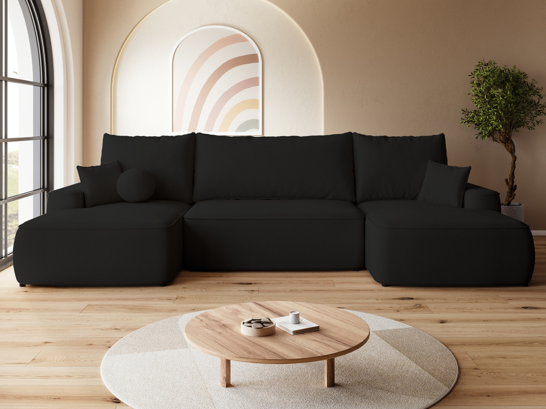 Czarna duża rogówka do salonu z funkcją spania CARMELLO U