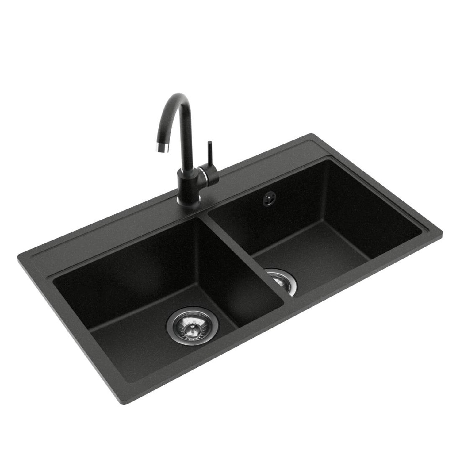 Zlewozmywak Atlas 2-kom. z baterią, grafitowy 76x44 cm