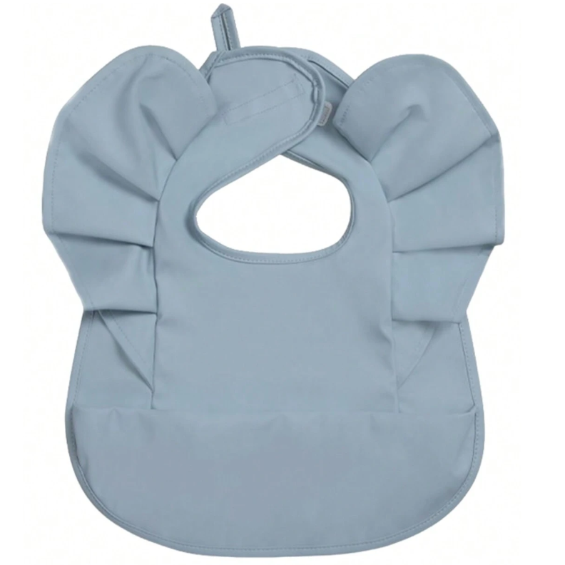 Wodoodporny śliniak dla dziecki z falbanką i kieszonką niebieski NS