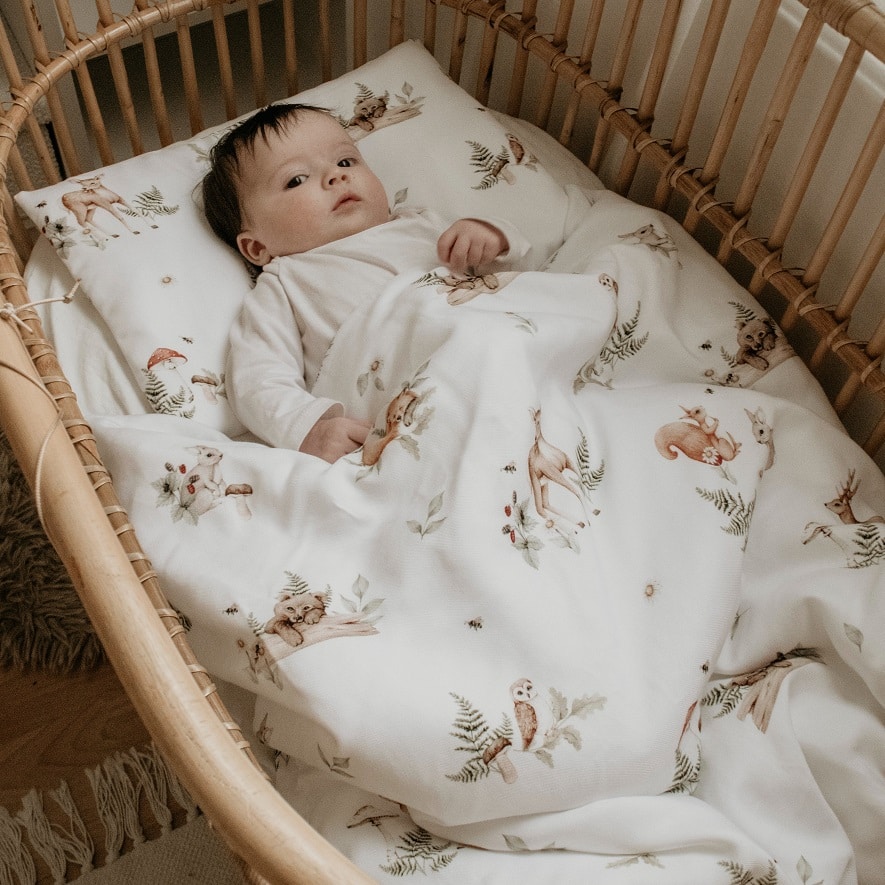 Komplet pościeli bmbusowej Woodland Story LU - 100x135 z wypełnieniem+ poduszka 40x60