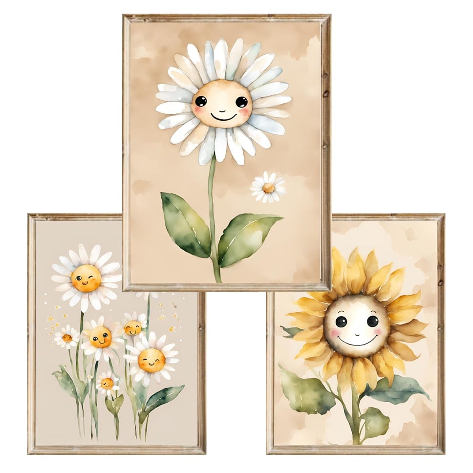 Zestaw trzech plakatów dla dzieci Happy Flower - A3