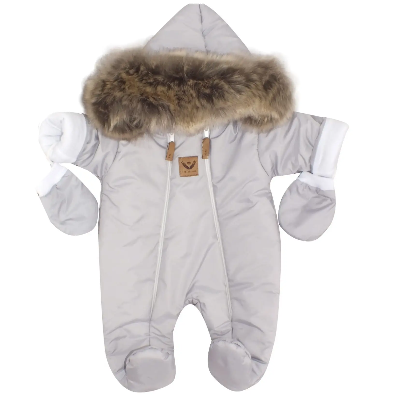 KOMBINEZON ZIMOWY OCIEPLANY SZARY Z FUTERKIEM BRĄZOWYM ZZ - 92 - bez stóp
