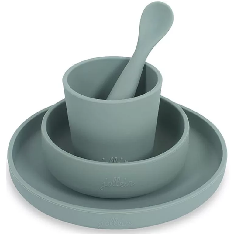 3 elementowa silikonowa zastawa do nauki samodzielnego jedzenia Ash Green Jollein BBTB