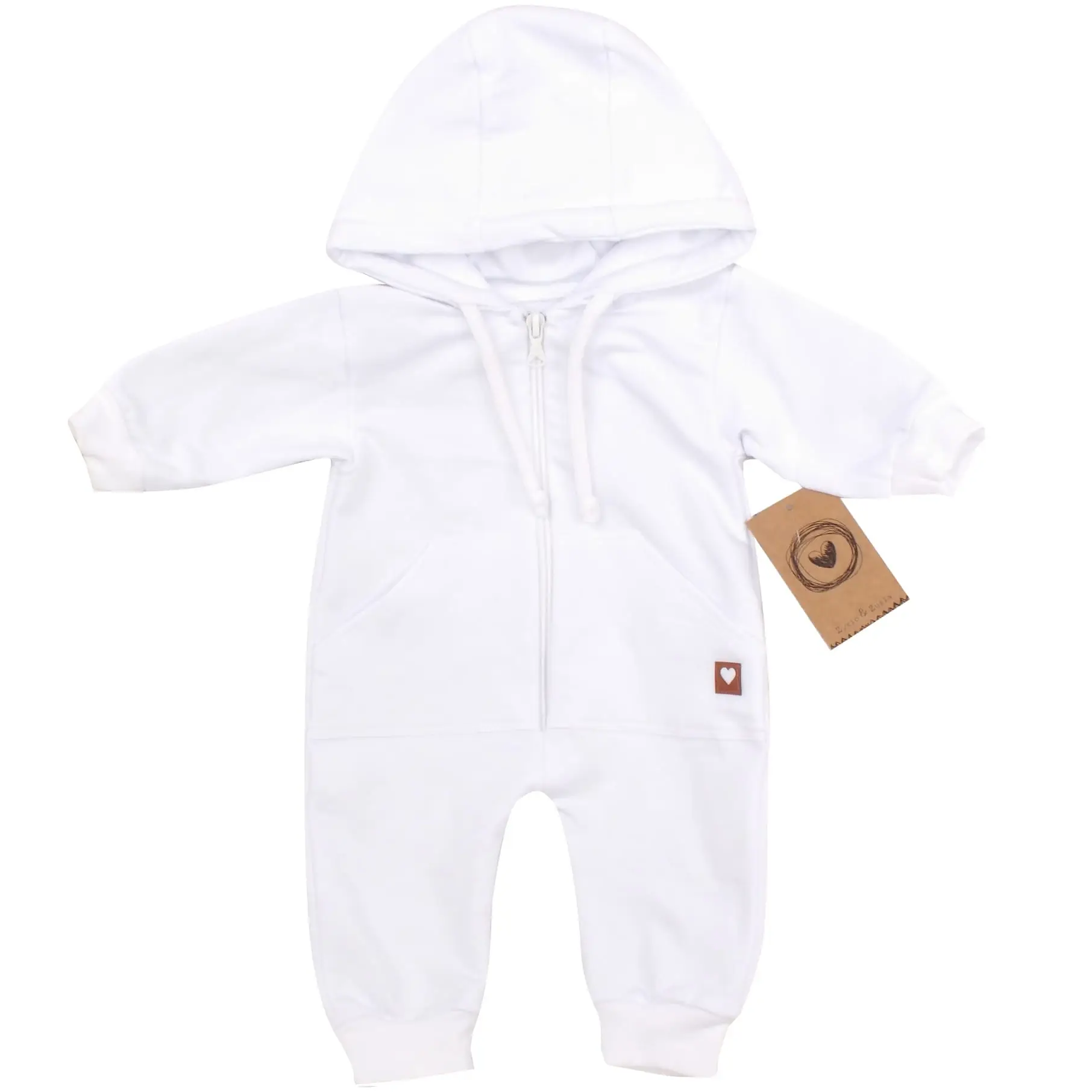 KOMBINEZON Z KAPTUREM PAJAC BIAŁY BAWEŁNIANY ZZ - 62