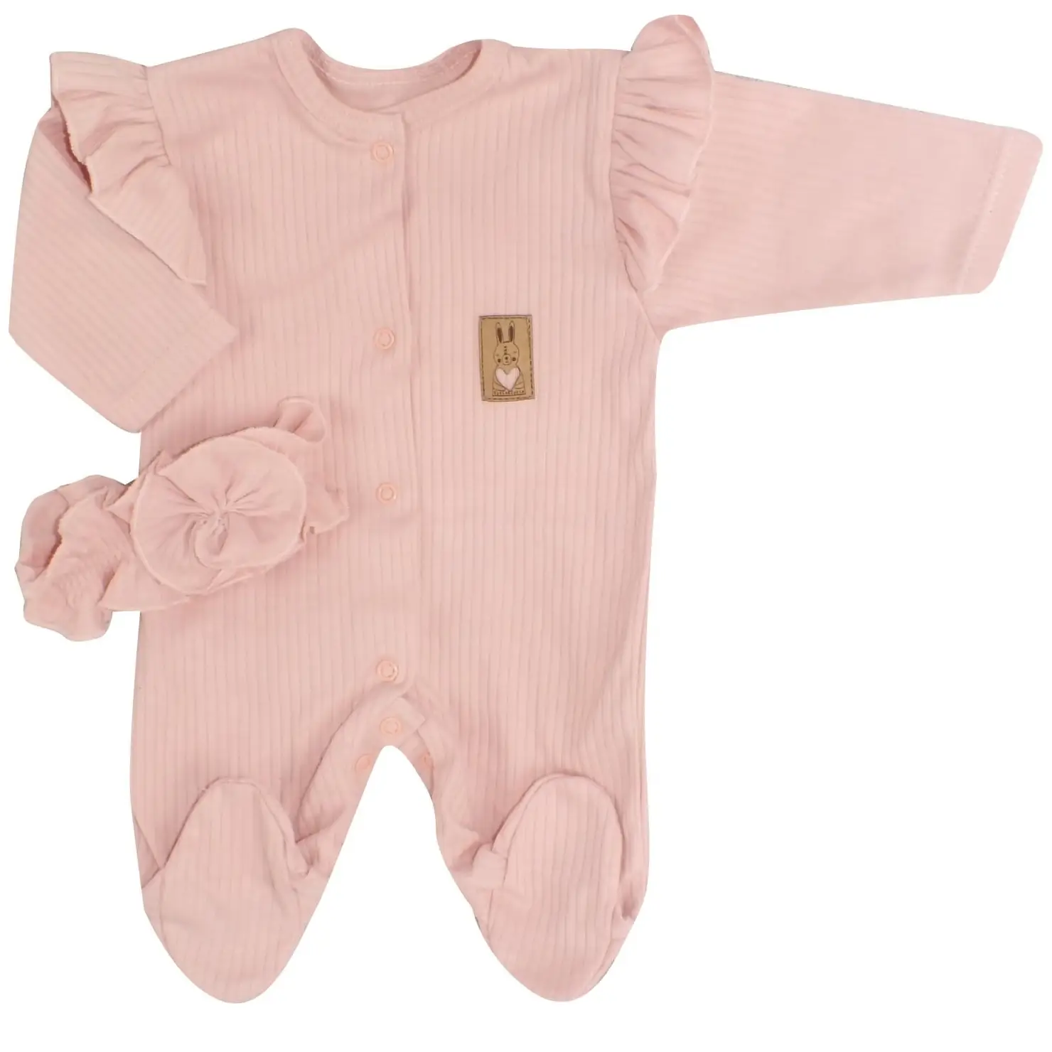 PAJACYK PRĄŻKOWANY Z FALBANKAMI + OPASKA KOMPLET 2CZ BRUDNY RÓŻ ZZ - 50