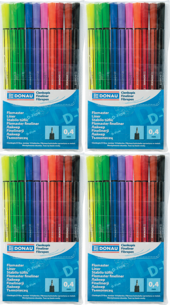 4x Cienkopis Donau D-Fine, 0.4 mm, 10 sztuk, mix kolorów