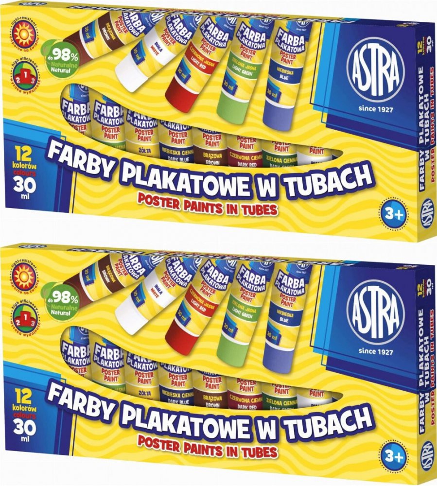 2x Farby plakatowe Astra, w tubkach, 30ml, 12 sztuk, mix kolorów